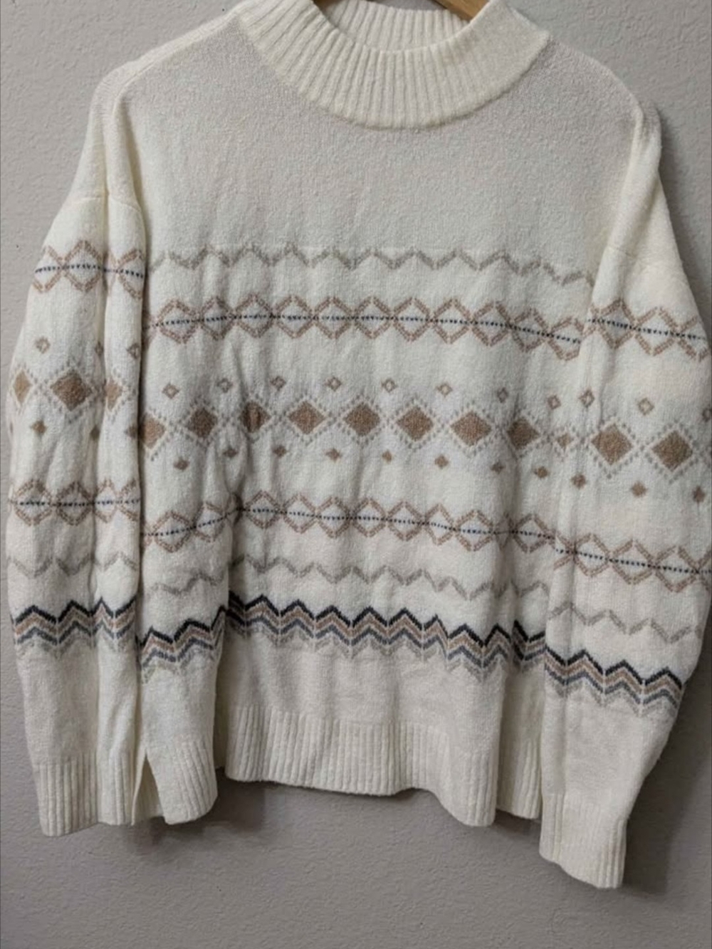 Talbots Cream Turtleneck Sweater with Brown & Gray Fair Isle